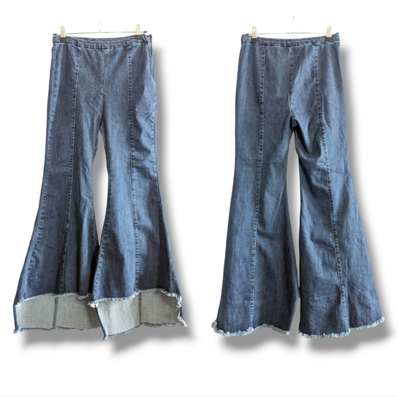 For The Republic Flare Leg Jeans 6 Raw Hem Boho Hippie Denim Jean - Picture 1 of 12